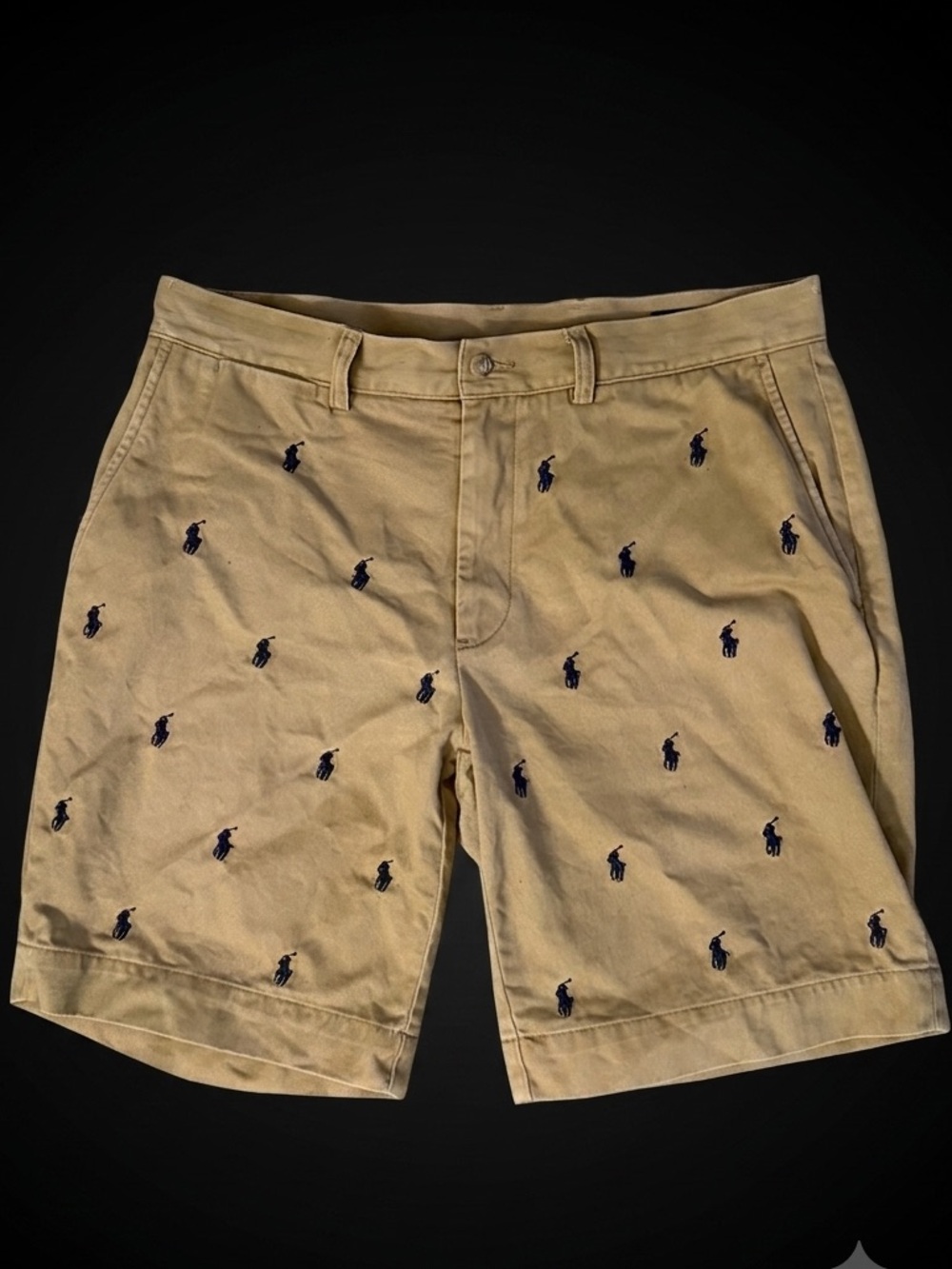 Polo Ralph Lauren Tan Pony Chino Shorts Mens 33 Classic Fit Preppy Navy Luxury